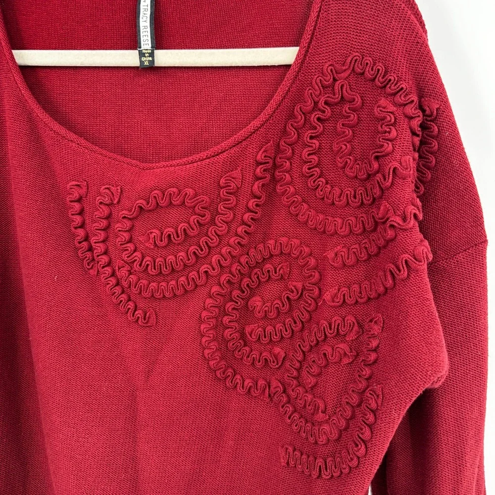 Plenty by Tracy Reese Burgundy Red Soutache Embroidered Sweater XL Mens - Picture 2 of 8